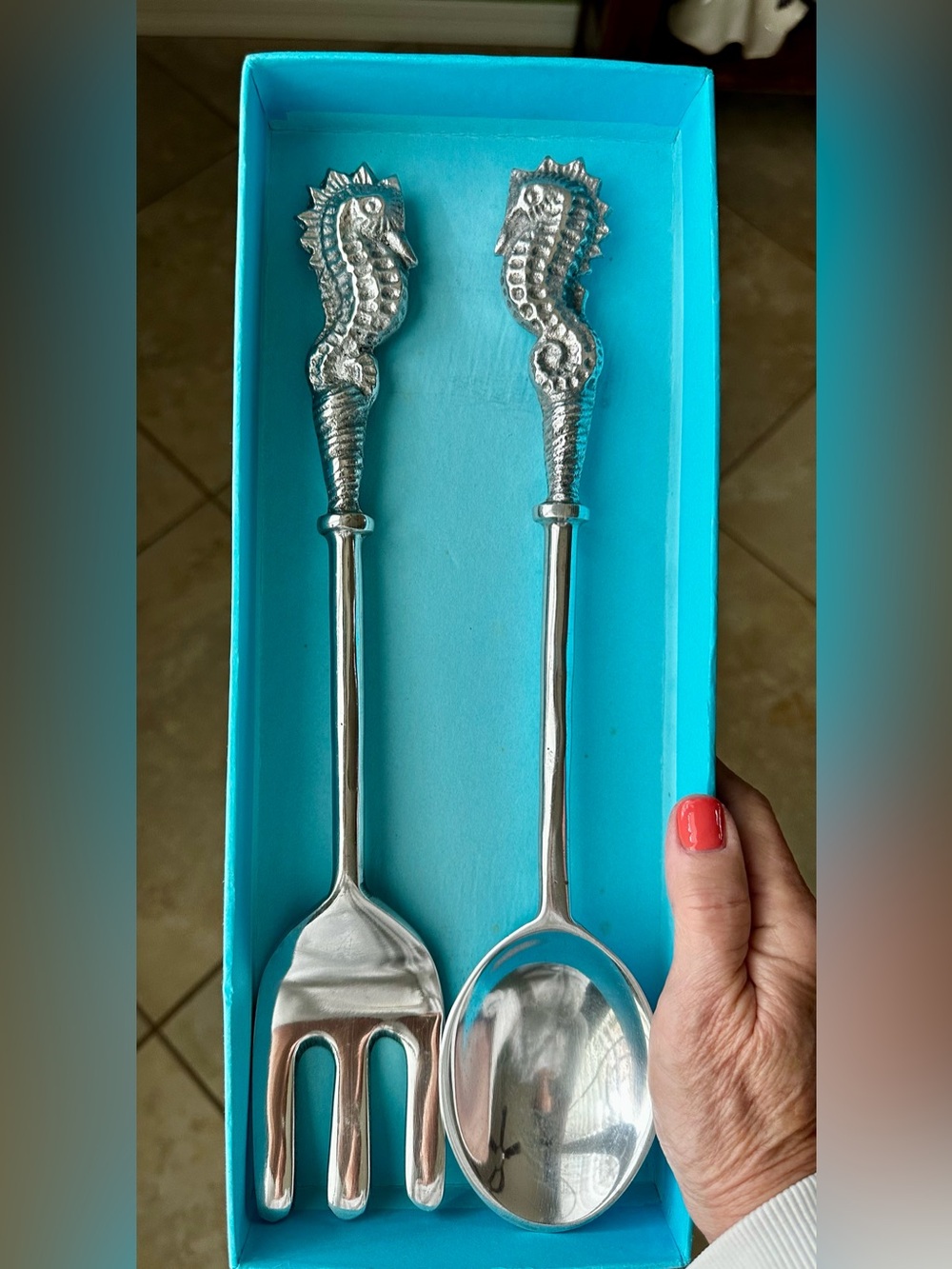 Seahorse Fork & Spoon Serving Set. Preowned in original box. EUC